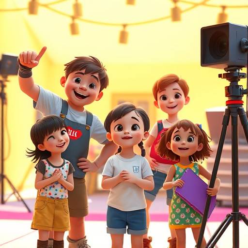 Animadores interactuando con ni帽os en el set de 'Aventuras M谩gicas'